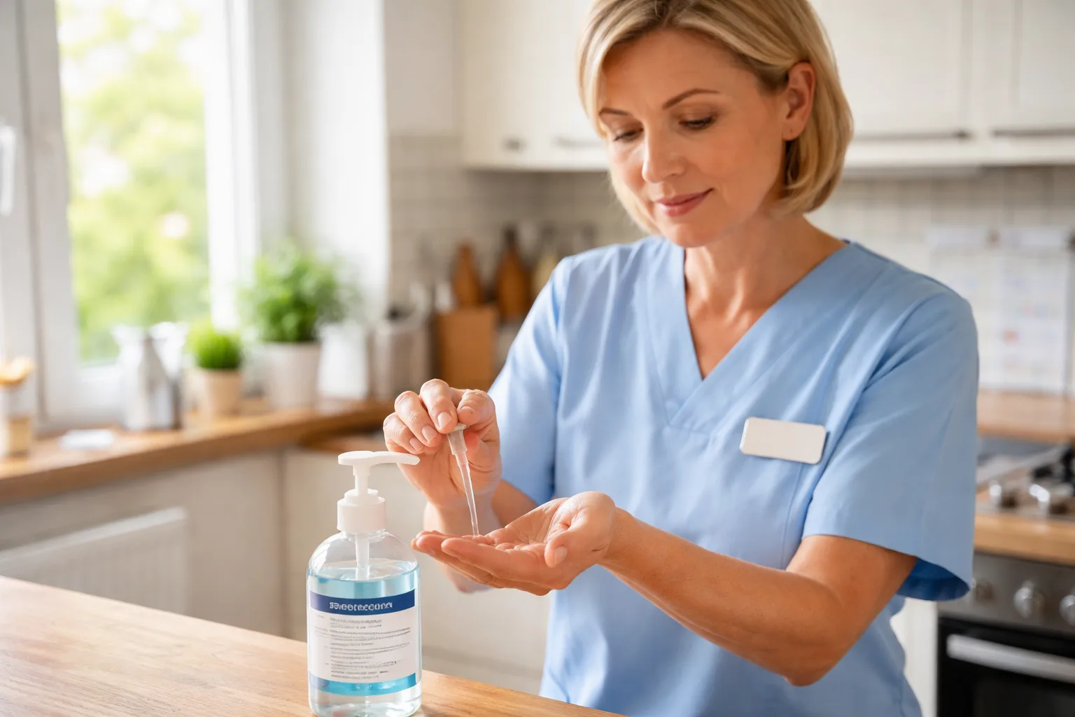 Professionelle Pflege und Betreuung - Illustration zum Thema: Händedesinfektion in der häuslichen Pflege